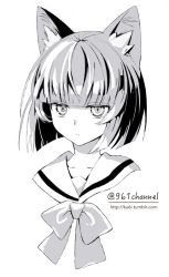 Rule 34 | 1other, androgynous, animal ears, bad id, bad twitter id, blunt bangs, bob cut, bow, cat ears, collarbone, greyscale, kuroi nyan, kuroinyan, looking at viewer, monochrome, original, other focus, pixiv fantasia, pixiv fantasia new world, portrait, short hair, simple background, solo, twitter username, watermark, web address, white background