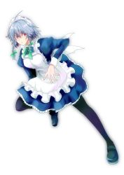 Rule 34 | &gt;:(, 1girl, absurdres, ahoge, apron, bad id, bad pixiv id, blue dress, bow, braid, derivative work, dress, frown, full body, green bow, hair bow, highres, izayoi sakuya, long sleeves, looking at viewer, maid, maid apron, maid headdress, pantyhose, puffy sleeves, red eyes, short hair, silver hair, solo, tk31, touhou, transparent background, tsurime, twin braids, v-shaped eyebrows, waist apron, white background