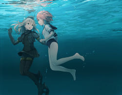 Rule 34 | 10s, 2girls, blue eyes, i-58 (kancolle), kantai collection, long hair, multiple girls, one-piece swimsuit, open mouth, pink hair, school swimsuit, short hair, swimsuit, u-511 (kancolle), underwater, youmak