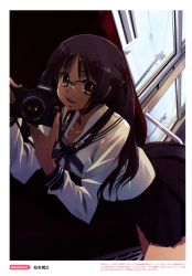 1girl absurdres camera female_focus glasses highres matsumoto_noriyuki non-web_source open_mouth school_uniform serafuku skirt smile solo