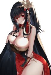 Rule 34 | 1girl, :d, arms under breasts, azur lane, bad id, bad pixiv id, bare shoulders, black hair, blush, breasts, bridal gauntlets, bursting breasts, china dress, chinese clothes, cleavage, cleavage cutout, clothing cutout, dress, gloves, hair between eyes, hair ornament, head tilt, highres, large breasts, long hair, looking at viewer, official alternate costume, one side up, open mouth, red dress, red eyes, sg (satoumogumogu), smile, solo, taihou (azur lane), taihou (phoenix&#039;s spring song) (azur lane), very long hair
