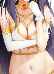 Rule 34 | 1girl, asymmetrical gloves, bad id, bad pixiv id, bare shoulders, black hair, breasts, cleavage, collar, collarbone, commentary request, elbow gloves, fate/grand order, fate (series), gloves, hand up, head out of frame, highres, ishtar (fate), ishtar (fate), long hair, medium breasts, mismatched gloves, navel, revealing clothes, rko (a470350510), solo, stomach, upper body, white gloves