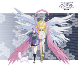 Rule 34 | angel, angel girl, angewomon, belt, digimon, digimon (creature), highres, long hair, mask, mikagura mirei, wings