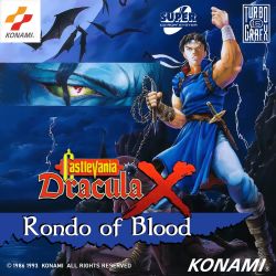 Rule 34 | 1990s (style), 1boy, bats, boots, castlevania (series), castlevania: rondo of blood, cd case, cover, dracula, game, video game cover, headband, highres, knife, konami, retro artstyle, richter belmont, turbografx 16