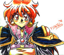 Rule 34 | :3, hachimaki, headband, lina inverse, pencil, portrait, red eyes, red hair, slayers, smile