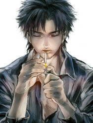 Rule 34 | 1boy, bad id, bad pixiv id, black hair, cigarette, emiya kiritsugu, fate/zero, fate (series), lighter, male focus, solo, yothiyothi