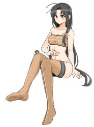 Rule 34 | 2girls, bandeau, black hair, blush, bow, brown eyes, brown thighhighs, closed mouth, fairy (kancolle), foot up, hair bow, highres, hinata hibari, invisible chair, kantai collection, knees together feet apart, legs, long hair, multiple girls, no shoes, panties, pink bow, shouhou (kancolle), simple background, sitting, thighhighs, underwear, very long hair, white background, white panties, zuihou (kancolle)