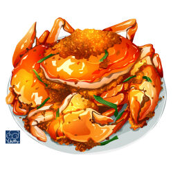 Rule 34 | artist logo, crab, crustacean, food, food focus, highres, no humans, original, plate, seafood, simple background, white background, yuki00yo