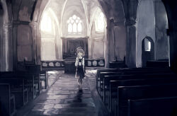 Rule 34 | 1girl, arch, architecture, beret, black hat, black pantyhose, black skirt, bloom, brick floor, brown eyes, brown hair, cathedral, collared shirt, commentary request, gothic architecture, half-closed eyes, hand up, hat, hatoba tsugu, highres, indoors, long sleeves, looking at viewer, medium hair, mole, mole under eye, open mouth, overexposure, pantyhose, pew, shirt, skirt, smile, solo, standing, suspender skirt, suspenders, tsugu (vtuber), virtual youtuber, white shirt, wide shot, yoshioka yoshiko