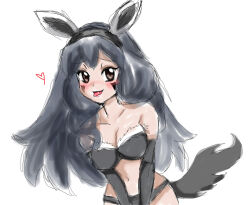 animal_ears artist_request bikini black_hair breasts brown_eyes cosplay creatures_(company) fang fur_bikini game_freak highres marks mightyena_(cosplay) mightyena_girl nintendo pokemon pokemon_(anime) pokemon_performer pokemon_xy_(anime) ringlets source_request swimsuit tail tongue tongue_out