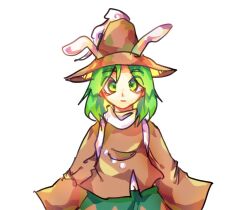 Rule 34 | 1other, amanomori shou, androgynous, antennae, brown hat, brown skirt, brown sleeves, brown vest, closed mouth, detached sleeves, expressionless, green eyes, green hair, hat, hat ribbon, layered sleeves, len&#039;en, medium hair, other focus, pointy hat, ribbon, shirt, skirt, skirt set, sleeves past fingers, sleeves past wrists, solo, straight-on, turtleneck, upper body, vest, waiwa way, white background, white ribbon, white shirt, wide sleeves
