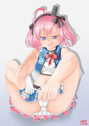 Rule 34 | 1girl, absurdres, ahoge, azur lane, barefoot, cameltoe, feet, hairband, heart, heart-shaped pupils, highres, long hair, looking at viewer, panties, pink hair, pov, purple eyes, saratoga (azur lane), smirk, soles, symbol-shaped pupils, toes, twintails, underwear