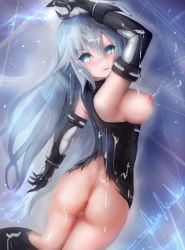 Rule 34 | 1girl, anus, aqua eyes, ass, bare shoulders, black heart (neptunia), blush, breasts, cum, cum on body, cum on clothes, cum on hair, cum on lower body, cum on upper body, elbow gloves, facial, from behind, gloves, highres, lactation, large breasts, long hair, looking back, neptune (series), nipples, noire (neptunia), pussy, sideboob, silver hair, smile, solo, standing, suterisu, uncensored, very long hair