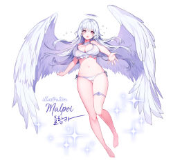 Rule 34 | 1girl, :o, absurdres, angel wings, artist name, bare arms, bare legs, bare shoulders, barefoot, bikini, bra, breasts, cleavage, commission, elesis (elsword), elsword, feathered wings, floating hair, flower, frilled bikini, frilled bra, frills, full body, groin, hair between eyes, halo, heart, heart-shaped pupils, highres, large breasts, long hair, looking at viewer, lowleg, lowleg bikini, mal poi, navel, open mouth, panties, red eyes, rose, side-tie bikini bottom, side-tie panties, simple background, solo, sparkle, stomach, swimsuit, symbol-shaped pupils, thigh gap, thighs, underwear, underwear only, very long hair, water drop, white background, white bikini, white bra, white flower, white hair, white panties, white theme, wings