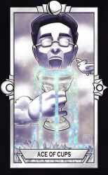Rule 34 | 1boy, ^ ^, ace of cups (tarot), bird, black border, border, brain age, chalice, closed eyes, cloud, cloudy sky, commentary, crescent, cup, disembodied limb, dr. kawashima, english commentary, english text, glasses, gloves, grass, head only, holding, holding cup, limited palette, male focus, nintendo, open mouth, quas-quas, short hair, sky, smash ball, smile, solo, star (symbol), super smash bros., tarot, tarot (medium), teeth, thick eyebrows, very short hair, water