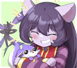 Rule 34 | animal ears, blush, closed eyes, colored skin, fairy, league of legends, lulu (league of legends), pix (league of legends), purple hair, purple skin, shortstack, sifserf, smile, tail, yordle