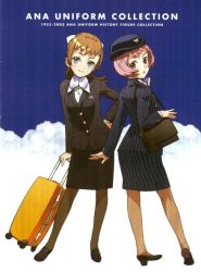 Rule 34 | 2girls, all nippon airways, ascot, flight attendant, multiple girls, pantyhose, pencil skirt, skirt, travel attendant, uniform
