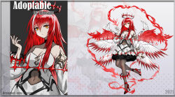 Rule 34 | 1girl, 2021, adoptable, allosauc, angel, angel wings, artist name, bare shoulders, black choker, breasts, character sheet, choker, cleavage, close-up, closed mouth, clothing cutout, cowboy shot, detached sleeves, deviantart username, dress, english text, eyelashes, feathered wings, fingernails, fire, full body, gradient background, grey background, grey pantyhose, hair between eyes, halo, hand up, high heels, knees, large breasts, light frown, long hair, long sleeves, multicolored hair, multiple views, multiple wings, nail polish, navel, orange eyes, original, pantyhose, petticoat, polka dot, polka dot background, pyrokinesis, red footwear, red hair, red halo, red nails, red wings, sharp fingernails, simple background, single sidelock, stomach cutout, straight hair, strapless, strapless dress, streaked hair, white dress, white hair, white sleeves, white wings, wings