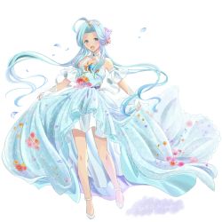 Rule 34 | 1girl, :d, anklet, blue dress, blue eyes, blue hair, blush, collarbone, dress, floating hair, full body, granblue fantasy, hair intakes, high heels, highres, jewelry, layered dress, long dress, long hair, looking at viewer, lyria (granblue fantasy), open mouth, pochi-a, pumps, simple background, skirt hold, smile, solo, twintails, very long hair, white background, white footwear