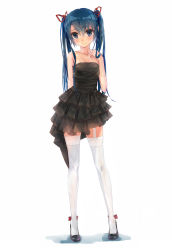 Rule 34 | 10s, 1girl, absurdres, aimee (emi), aimee (origin), alternate hairstyle, bad id, bad pixiv id, bare shoulders, black dress, blue eyes, blue hair, blush, bow, breasts, cleavage, collarbone, counter (734671289), crying, crying with eyes open, dress, eyebrows, frilled dress, frills, full body, garter straps, hair between eyes, hair bow, hair ribbon, high heels, highres, lace, lace-trimmed legwear, lace trim, long hair, long legs, looking at viewer, matching hair/eyes, pigeon-toed, purple hair, ribbon, simple background, small breasts, solo, strapless, strapless dress, tareme, tears, thighhighs, twintails, white background, white thighhighs, yahari ore no seishun lovecome wa machigatteiru., yukinoshita yukino, zettai ryouiki