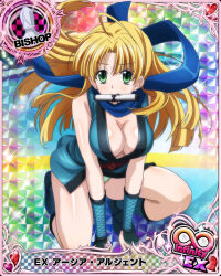 Rule 34 | 1girl, asia argento, bishop (chess), blonde hair, breasts, card (medium), chess piece, cleavage, green eyes, high school dxd, large breasts, long hair, official art, solo