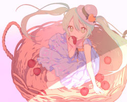 Rule 34 | 1girl, apple, bad id, bad pixiv id, eating, face, food, fruit, green eyes, green hair, hat, hatsune miku, holding, holding food, holding fruit, long hair, matching hair/eyes, noco (adamas), sitting, solo, twintails, vocaloid
