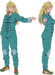 Rule 34 | 1girl, ass, blonde hair, blue eyes, breasts, nikaidou (dorohedoro), official art, smile, transparent background