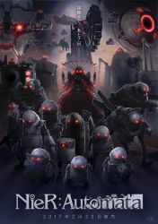 Rule 34 | army, artist request, copyright name, crown, dress, engels (nier), glowing, glowing eyes, marx (nier), nier (series), nier:automata, no humans, non-humanoid robot, official art, red eyes, robot, shield, simone (nier), translation request, veil