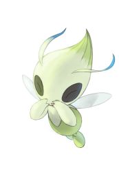 Rule 34 | celebi, commentary request, creatures (company), closed eyes, facing viewer, full body, game freak, gen 2 pokemon, hands up, highres, ia (ilwmael9), legendary pokemon, mythical pokemon, nintendo, no humans, open mouth, pokemon, pokemon (creature), simple background, smile, solo, white background, wings