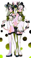 Rule 34 | 2girls, animal ears, black gloves, black hair, blush, boots, bow, dress, full body, gloves, highres, leotard, long hair, mouse ears, mouse tail, multicolored hair, multiple girls, original, sleeveless, soreeyu (sore-yu), standing, streaked hair, tail, tail bow, tail ornament, thigh boots, thighhighs, white dress, white footwear, white hair, white leotard