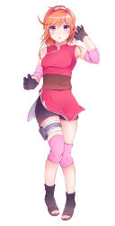 Rule 34 | 1girl, :o, absurdres, black gloves, black shorts, blush, brown hair, cosplay, full body, gloves, hair between eyes, haruno sakura, haruno sakura (cosplay), headband, highres, holster, naruto (series), naruto shippuuden, open mouth, original, pouch, purple eyes, red headband, red tunic, short hair with long locks, short shorts, shorts, simple background, solo, standing, thigh holster, thigh pouch, wakkuchin20, white background