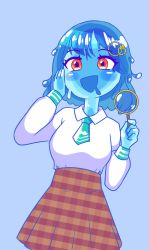 Rule 34 | 1girl, absurdres, alternate species, brown eyes, commentary, edialex, english commentary, highres, holding, holding magnifying glass, hololive, hololive english, liquid hair, looking up, magnifying glass, monster girl, necktie, open mouth, short necktie, slime girl, solo, virtual youtuber, watson amelia