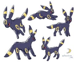 Rule 34 | black eyes, colored sclera, creatures (company), game freak, gen 2 pokemon, highres, kosokoso 002, moon, nintendo, no humans, pokemon, pokemon (creature), red sclera, running, simple background, twitter username, umbreon, white background
