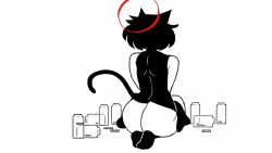 Rule 34 | 1girl, :3, animal ears, animated, animated gif, ass, black dress, black eyes, black hair, bottle, cat ears, cat tail, dress, emmpyfour, from behind, halo, huge ass, looking at viewer, milk bottle, seiza, short hair, sitting, tail