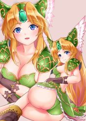 Rule 34 | 1girl, artist request, ass, blonde hair, breasts, cleavage, female focus, helmet, huge ass, large breasts, long hair, looking at viewer, low-tied long hair, parted lips, pink background, riesz, seiken densetsu, seiken densetsu 3, simple background, smile, solo, square enix, thighs, very long hair, winged helmet