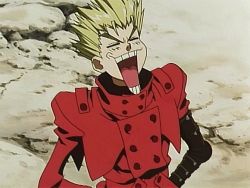 Rule 34 | 1boy, animated, coat, laughing, lowres, red coat, spiked hair, trigun, vash the stampede