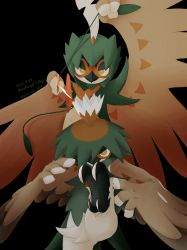 Rule 34 | 2others, aiming, aiming at viewer, alternate color, animal feet, arm up, arrow (projectile), artist name, bead, black background, body fur, brown fur, brown wings, claws, closed mouth, cowboy shot, creatures (company), decidueye, feathered wings, fighting stance, furry, game freak, gen 7 pokemon, green fur, half-closed eyes, hand up, hands up, highres, hisuian decidueye, holding, holding arrow, kicking, leg up, lemonade kokoi, looking at viewer, multicolored eyes, multicolored fur, multiple others, nintendo, one eye covered, orange eyes, other focus, pokemon, pokemon (creature), shiny pokemon, signature, simple background, spread legs, standing, standing on one leg, straight-on, twitter username, white fur, wings, yellow eyes