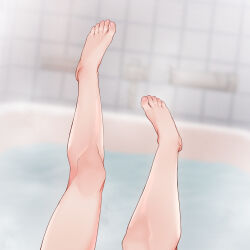 Rule 34 | 1girl, bare legs, barefoot, bathing, bathroom, bathtub, blue archive, blurry, blurry background, commentary, commentary request, ecchi-o, english commentary, feet, foot focus, highres, indoors, legs, legs up, lower body, mixed-language commentary, nail polish, pink nails, serika (blue archive), solo, toenail polish, toenails, toes