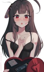 Rule 34 | 1girl, bandaid, bandaid on face, blush, box, breasts, brown hair, bug, collarbone, cpu, heart, heart-shaped box, heart-shaped pupils, highres, insect, long hair, looking at viewer, medium breasts, mole, mole under eye, moth, off shoulder, open mouth, original, pov, ram (computer), red eyes, straight-on, symbol-shaped pupils, valentine, vickie (cryingrobot), vickie (cryingrobot) (character)