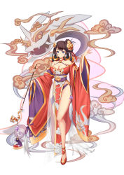 Rule 34 | 1girl, absurdres, bare shoulders, black hair, blue eyes, blush, breasts, character request, cleavage, closed mouth, collarbone, full body, high heels, highres, large breasts, looking at viewer, onmyoji, red ribbon, ribbon, short hair, smile, solo, youl