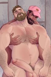 Rule 34 | 2boys, arm hair, bara, baseball cap, beard, belly, brown hair, bulge, completely nude, coral island, couple, cowboy shot, dark-skinned male, dark skin, diz (thediomedez), erection, erection under clothes, facial hair, full beard, grabbing, grabbing from behind, hairy, hat, head on another&#039;s shoulder, head tilt, large pectorals, large penis, male focus, male pubic hair, mark (coral island), mole, mole under eye, multiple boys, muscular, muscular male, navel, navel hair, nipples, nude, pectoral grab, pectorals, penis, pink headwear, protagonist (coral island), pubic hair, second-party source, short hair, smile, solo focus, sparse chest hair, stomach, thick arm hair, thick beard, thick leg hair, thick navel hair, thick thighs, thighs, wickedsturdy, yaoi