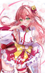 Rule 34 | 1girl, detached sleeves, green eyes, hololive, long hair, looking at viewer, open mouth, pink hair, sakura miko, smile, solo, yuki haru