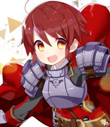 Rule 34 | 1boy, ahoge, armor, belt, blush, flower knight girl, highres, leonotis (flower knight girl), looking at viewer, male focus, marui shiro, red hair, signature, smile, solo, yellow eyes