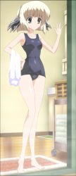 Rule 34 | 00s, 1girl, absurdres, blonde hair, h2o footprints in the sand, highres, indoors, one-piece swimsuit, otoha (h2o), school swimsuit, screencap, short hair, solo, stitched, swimsuit, third-party edit, towel