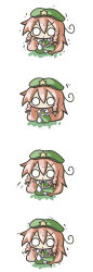 Rule 34 | 1girl, :&lt;, aoblue, chibi, female focus, hat, highres, hong meiling, long hair, o o, red hair, simple background, touhou, trembling, white background