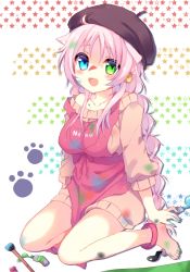 Rule 34 | 10s, 1girl, :d, anklet, apron, bad id, bad pixiv id, barefoot, bell, beret, blue eyes, breasts, brush, clothes writing, dirty, dirty feet, fang, full body, green eyes, hat, heterochromia, jewelry, k-project, long hair, neko (k-project), open mouth, paint, paint on clothes, paint splatter, paint splatter on face, paw print, pink apron, pink hair, poooka, smile, solo, star (symbol), very long hair