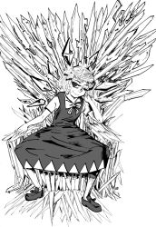 Rule 34 | 1girl, a song of ice and fire, cirno, crossover, crown, drsunshine, game of thrones, greyscale, monochrome, one eye closed, parody, sitting, solo, touhou, wink