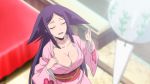 Rule 34 | 1girl, animated, animated gif, breasts, closed eyes, japanese clothes, kimono, large breasts, long hair, mushibugyou, oharu (mushibugyou), purple hair, solo, standing, yukata