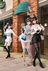 Rule 34 | 4girls, absurdres, animal ears, atago (azur lane), azur lane, bag, belt, black footwear, black gloves, black hair, black legwear, black skirt, blouse, blush, boots, bow, breasts, brown eyes, brown footwear, casual, cellphone, chinese commentary, choker, choukai (azur lane), cleavage, cleavage cutout, clothing cutout, coffee cup, collarbone, commentary request, cup, day, disposable cup, dress, earrings, full body, gloves, grey shirt, hair between eyes, hair bow, hair ornament, hand up, handbag, high heel boots, high heels, highres, holding, holding cup, holding hands, holding phone, huge filesize, jewelry, large breasts, leather, leather gloves, lipstick, locked arms, long hair, long sleeves, looking at another, maidigou, makeup, maya (azur lane), multiple girls, nail polish, necklace, off-shoulder, off-shoulder sweater, off shoulder, open mouth, ornate ring, outdoors, pantyhose, phone, pink nails, ponytail, ribbed sweater, ribbon, ring, saratoga (azur lane), shirt, short hair, siblings, silver hair, sisters, skirt, smartphone, smile, standing, stiletto boots, stiletto heels, storefront, sweater, takao (azur lane), taut clothes, thigh boots, thighhighs, thighs, turtleneck, turtleneck dress, very long hair, walking, watch, wedding ring, white bow, white dress, white footwear, white skirt