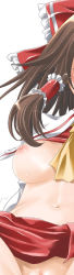 Rule 34 | 1girl, breasts, female focus, hakurei reimu, head out of frame, large breasts, long image, mio (fastest lap), nipples, nude, out-of-frame censoring, pussy, simple background, skirt, solo, tall image, touhou, uncensored, white background